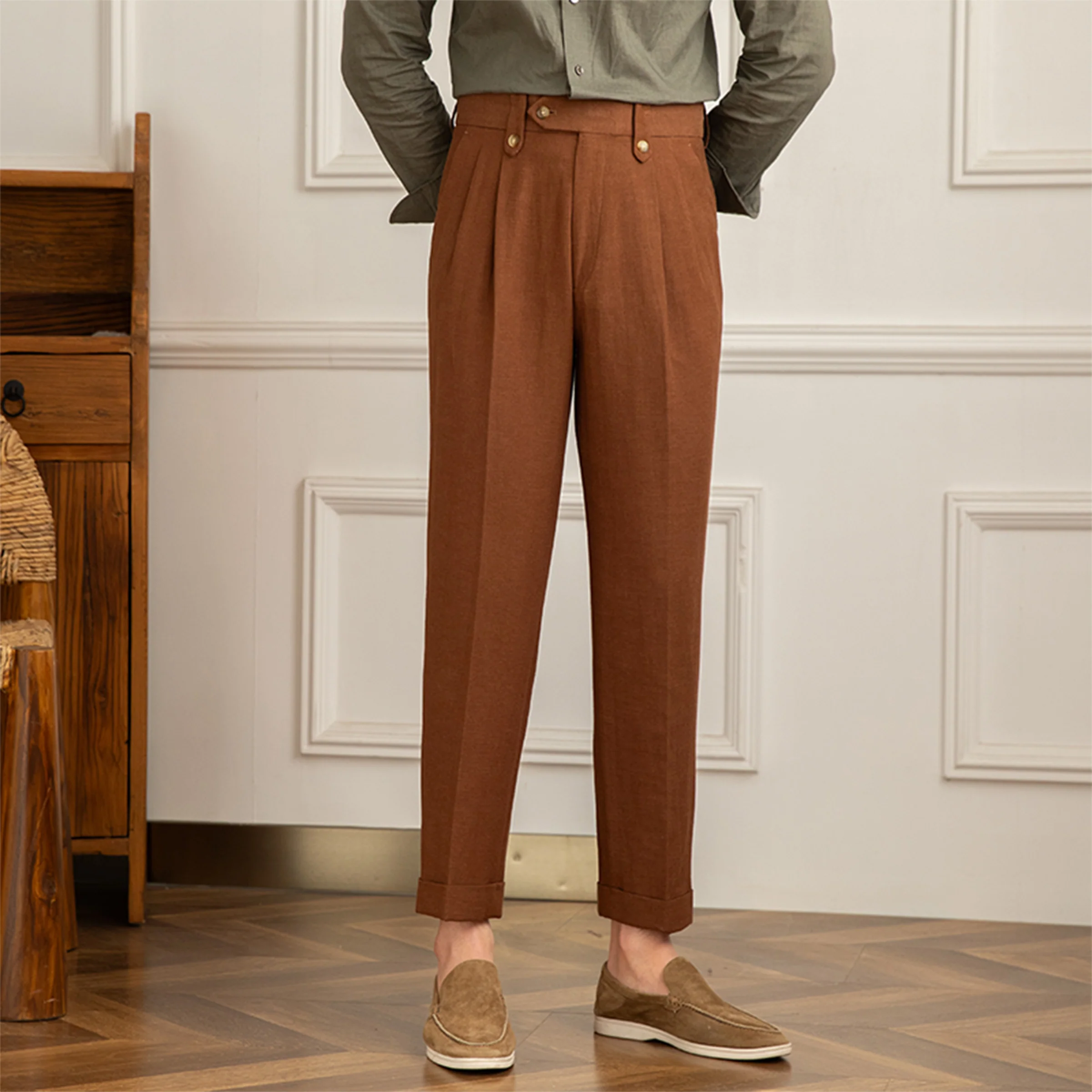 Cotton And Linen Thin Breathable Casual High Waist Straight Pants